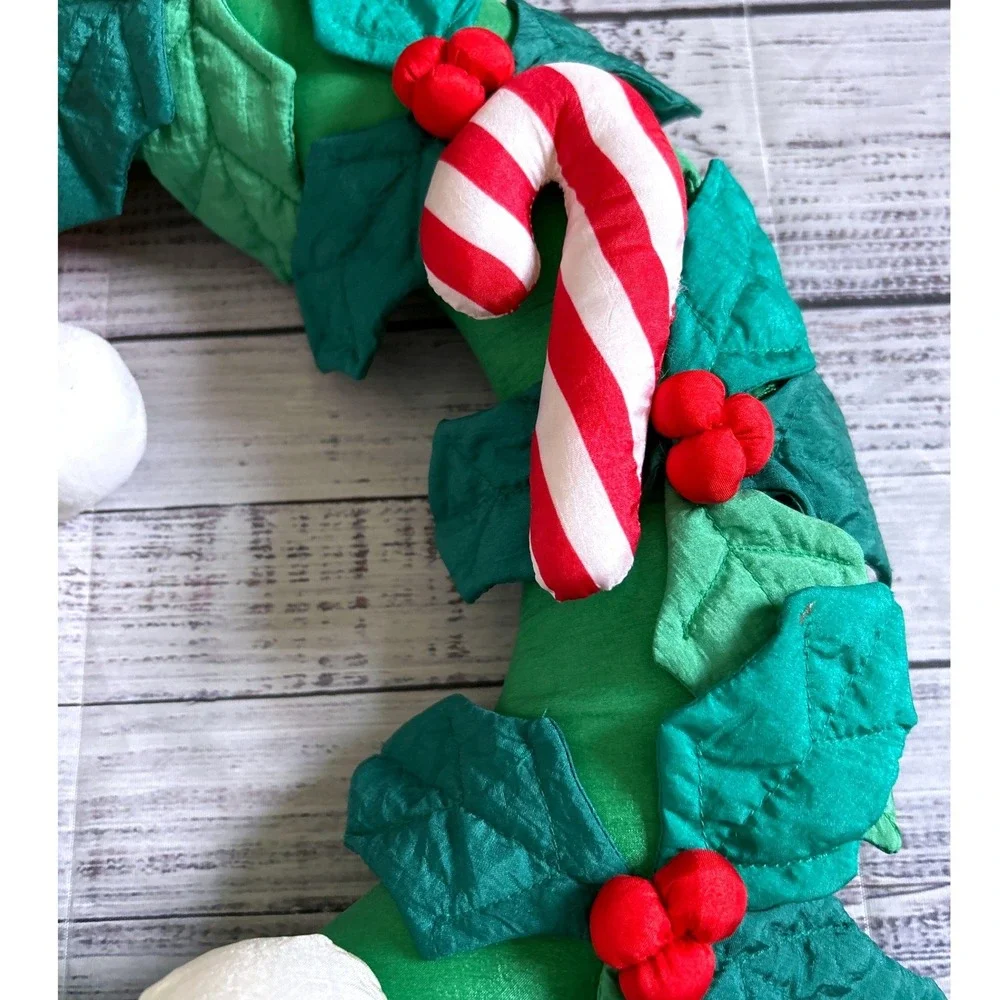 VTG Christmas Santa Claus Plush Wreath with Bells and Candy Cane Decor